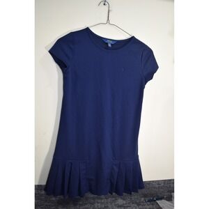 Polo Ralph Lauren Shirt Dress Pleated Hems GIRLS L 12 14 Navy Blue Preppy Tennis
